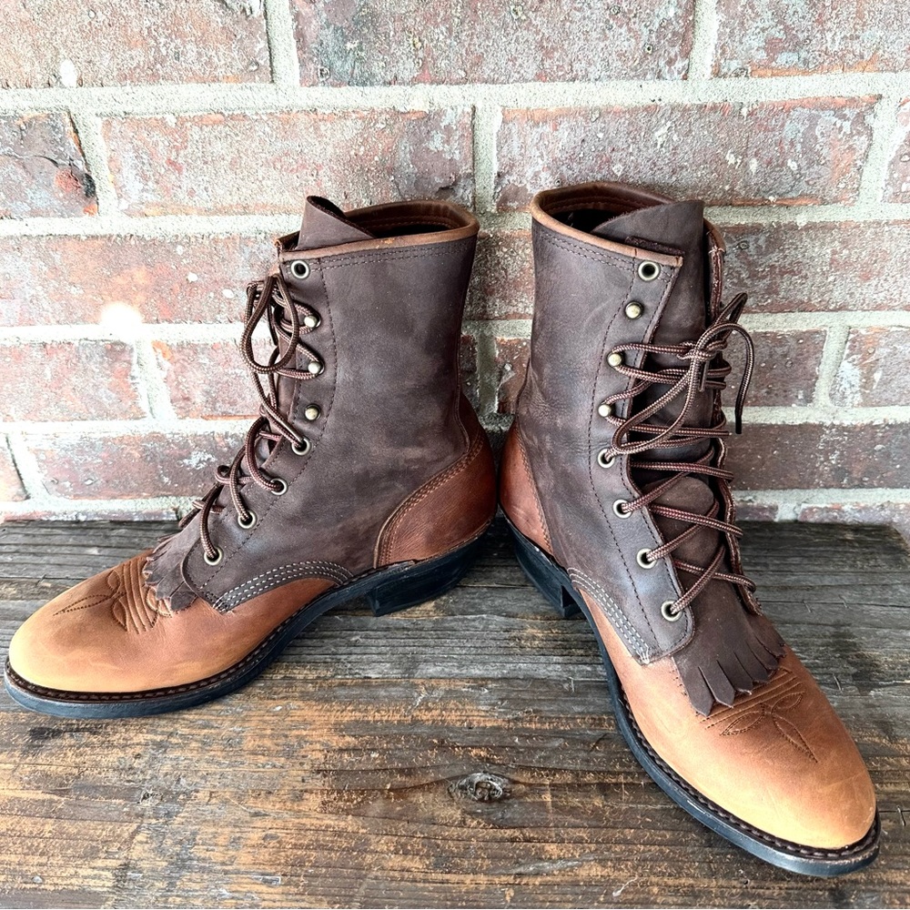 Vintage Abilene Western Packer Kiltie Tooer Two Tone Leather Boots Size 8D - Picture 4 of 11